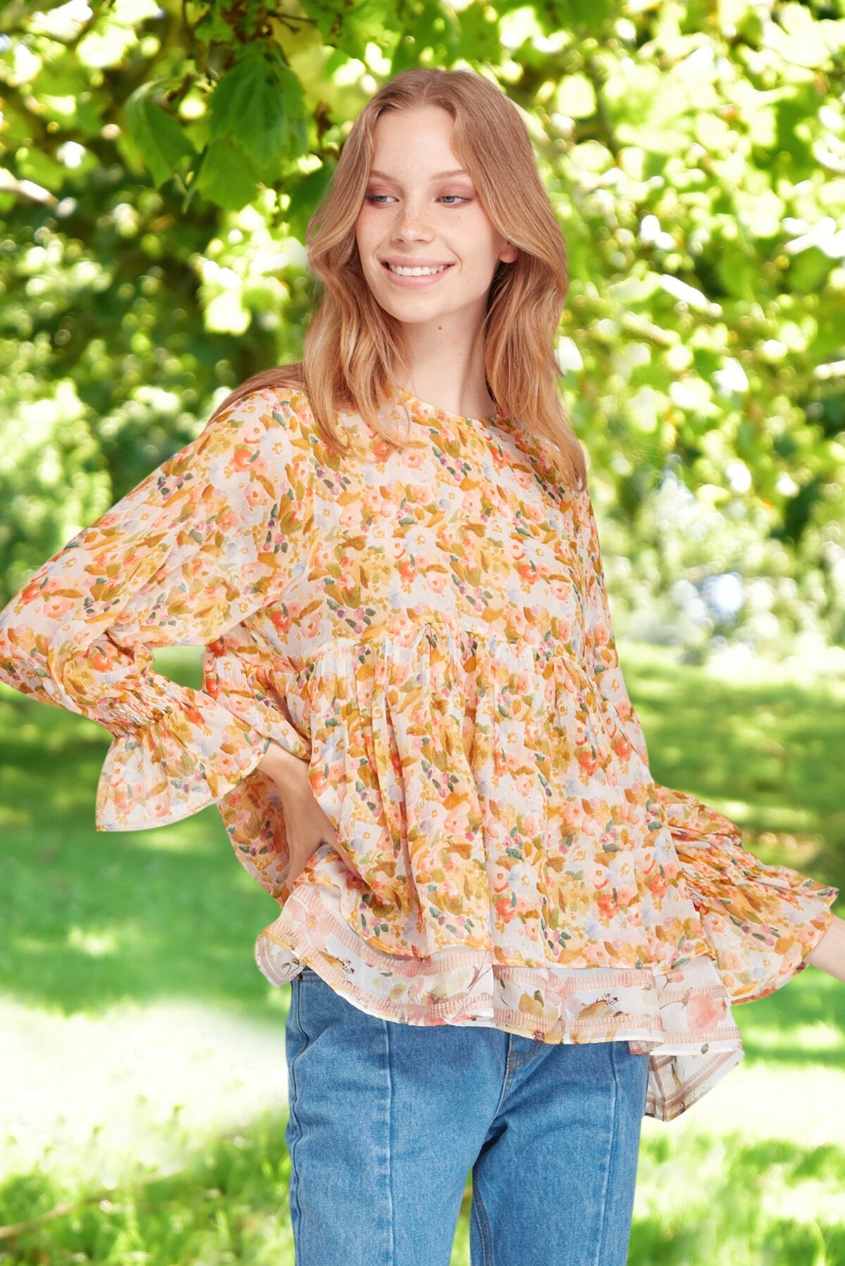 Chiffon Impossible Top | Yellow Floral