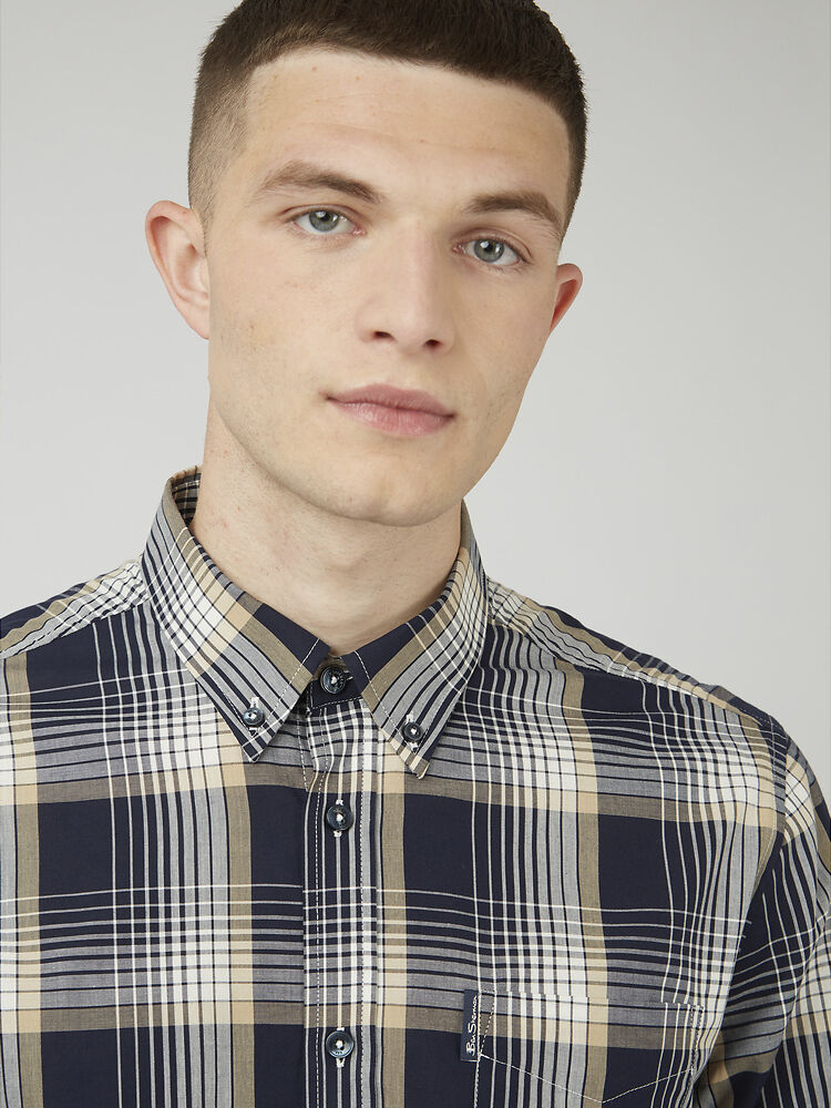 LS Linear Check Shirt | Marine