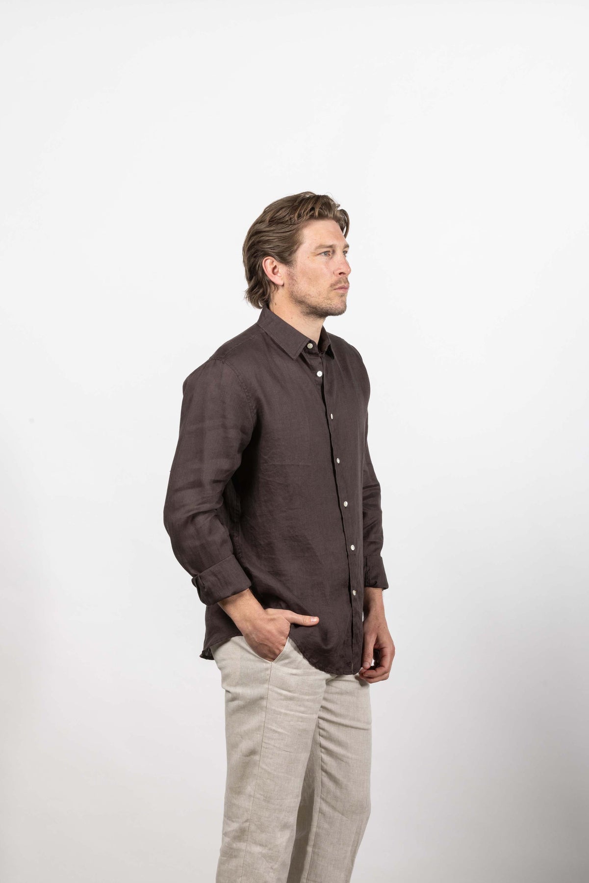 Blake Linen Long Sleeve Shirt | Chocolate