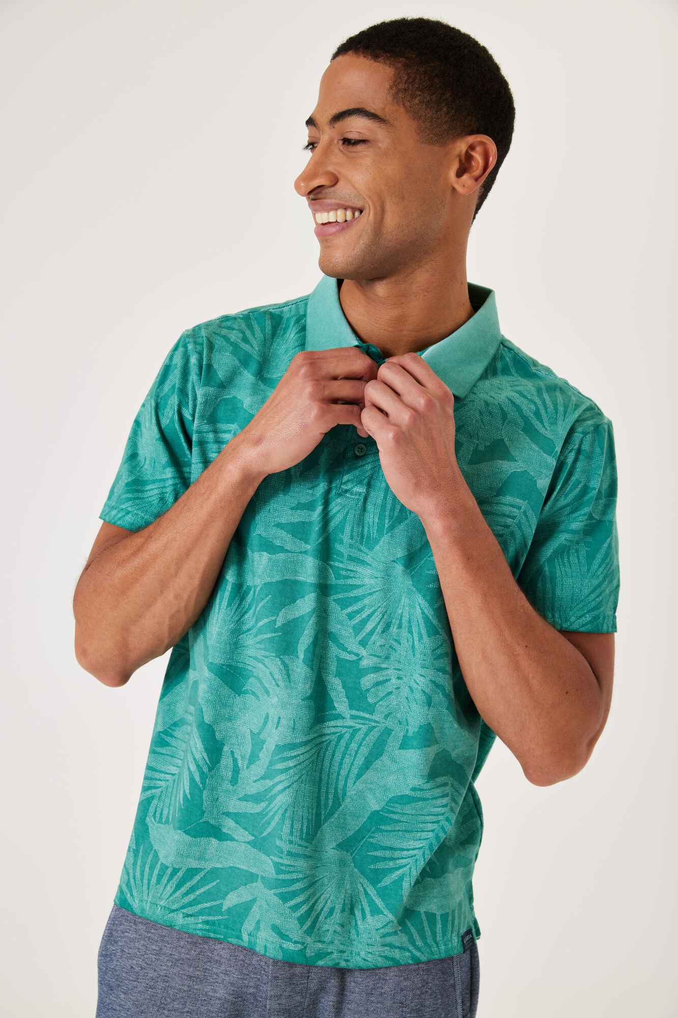 Mens Crew Neck Polo | Seafoam