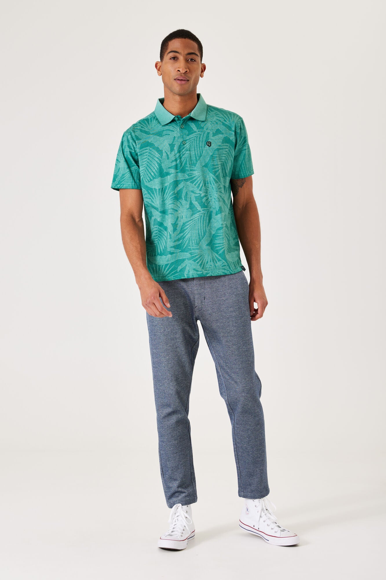 Mens Crew Neck Polo | Seafoam