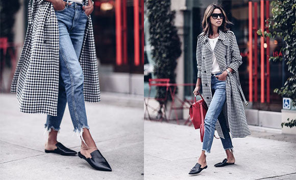 Shop the Look - Frayed Jeans, Mules and a Check Coat