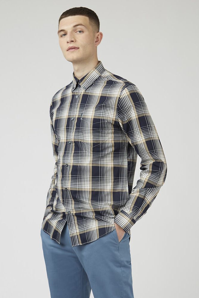 LS Linear Check Shirt | Marine\