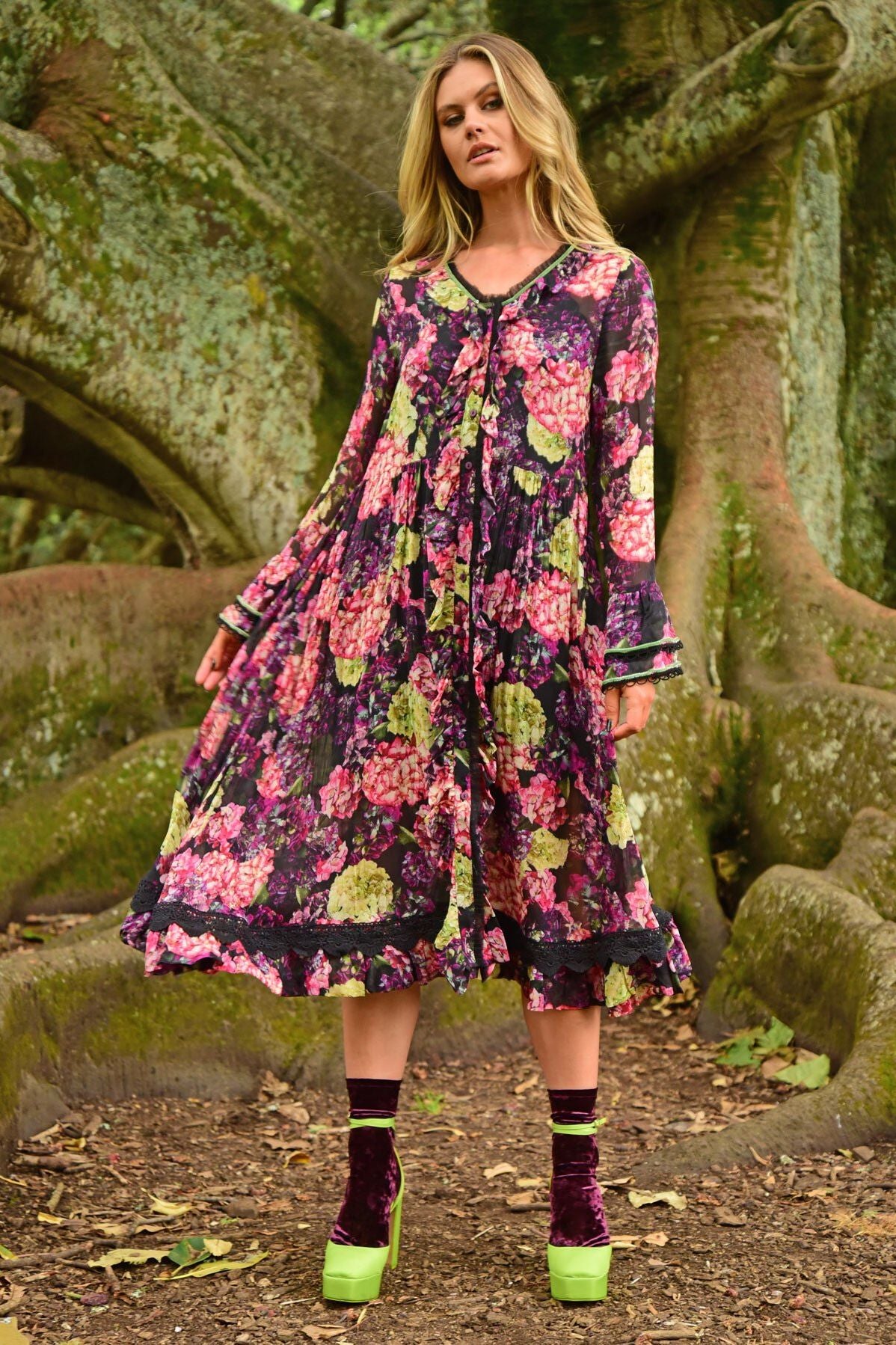 The Time Of Flowers Lives Dress - Hydrangea