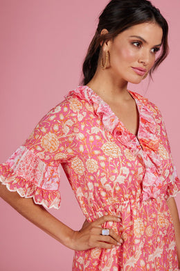 Chantilly Midi Dress | Hot Pink Multi